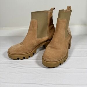 ANTONIO DE FARIA Portugal Tara Lug Sole Heel Chelsea Boots Beige Suede Women 7.5